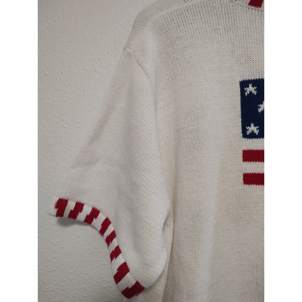 Quacker Factory White Blue Red Short Sleeve Patriotic Button Front Sweater 2X - Picture 4 of 11